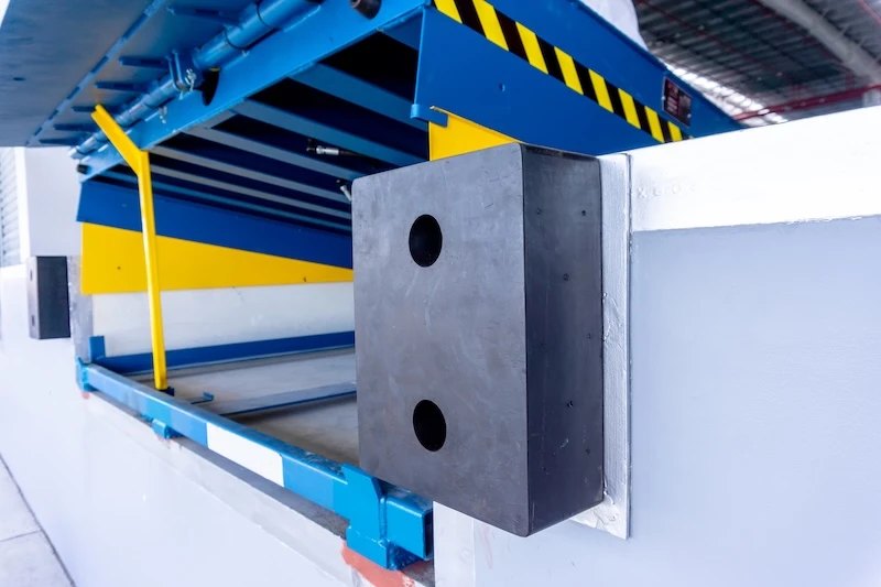 Steel-faced 10-inch heavy industrial dock bumper mounted on a Richmond warehouse dock face