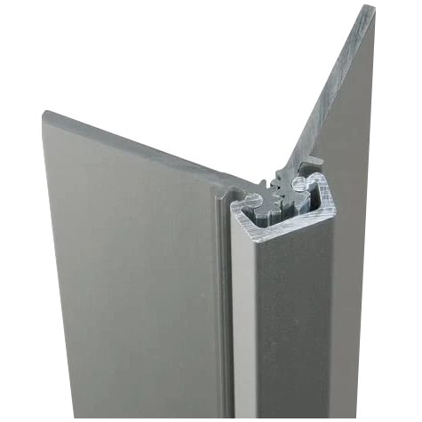 Continuous geared hinge installed on a warehouse personnel door