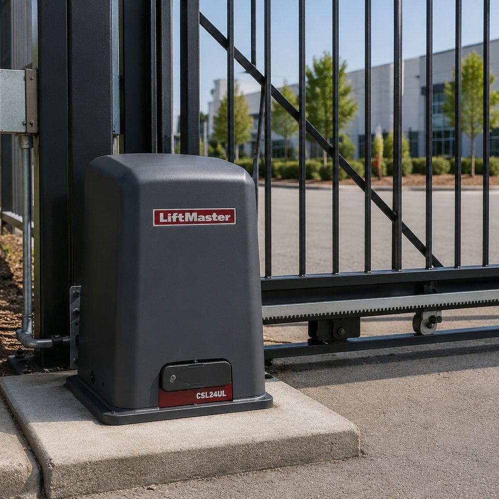 LiftMaster CSL24UL commercial slide gate operator at a Richmond strata